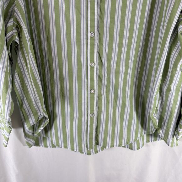 New Aerie Blouse Women's Small Green Blue Striped Long Sleeve Button Up - Picture 3 of 10